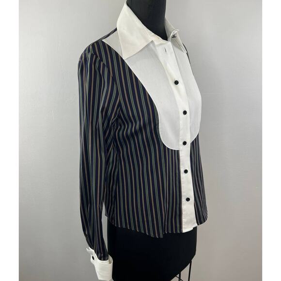 Vivienne Westwood Red Label Blue Striped Bib-Front Button-Up Long Sleeve Top L - Picture 3 of 9